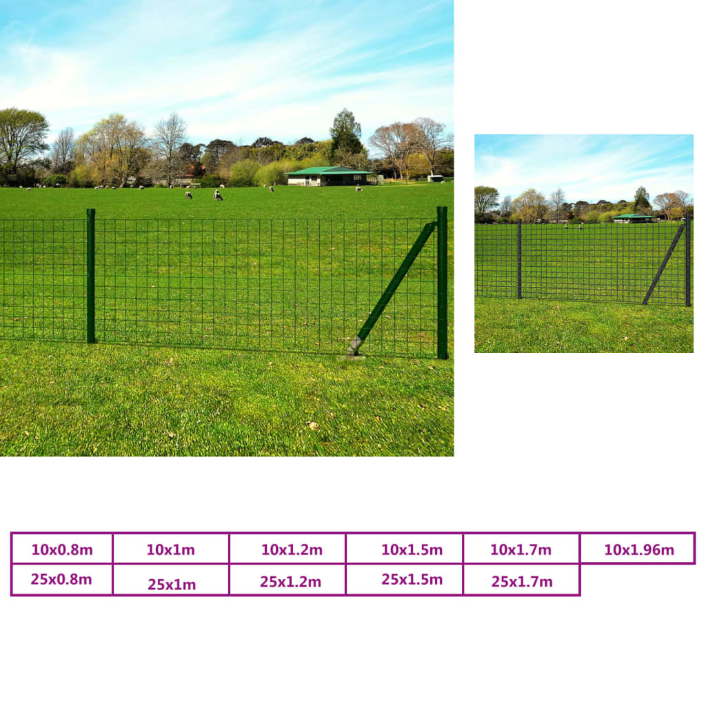 vidaXL Set de euro valla acero verde 25x1 m