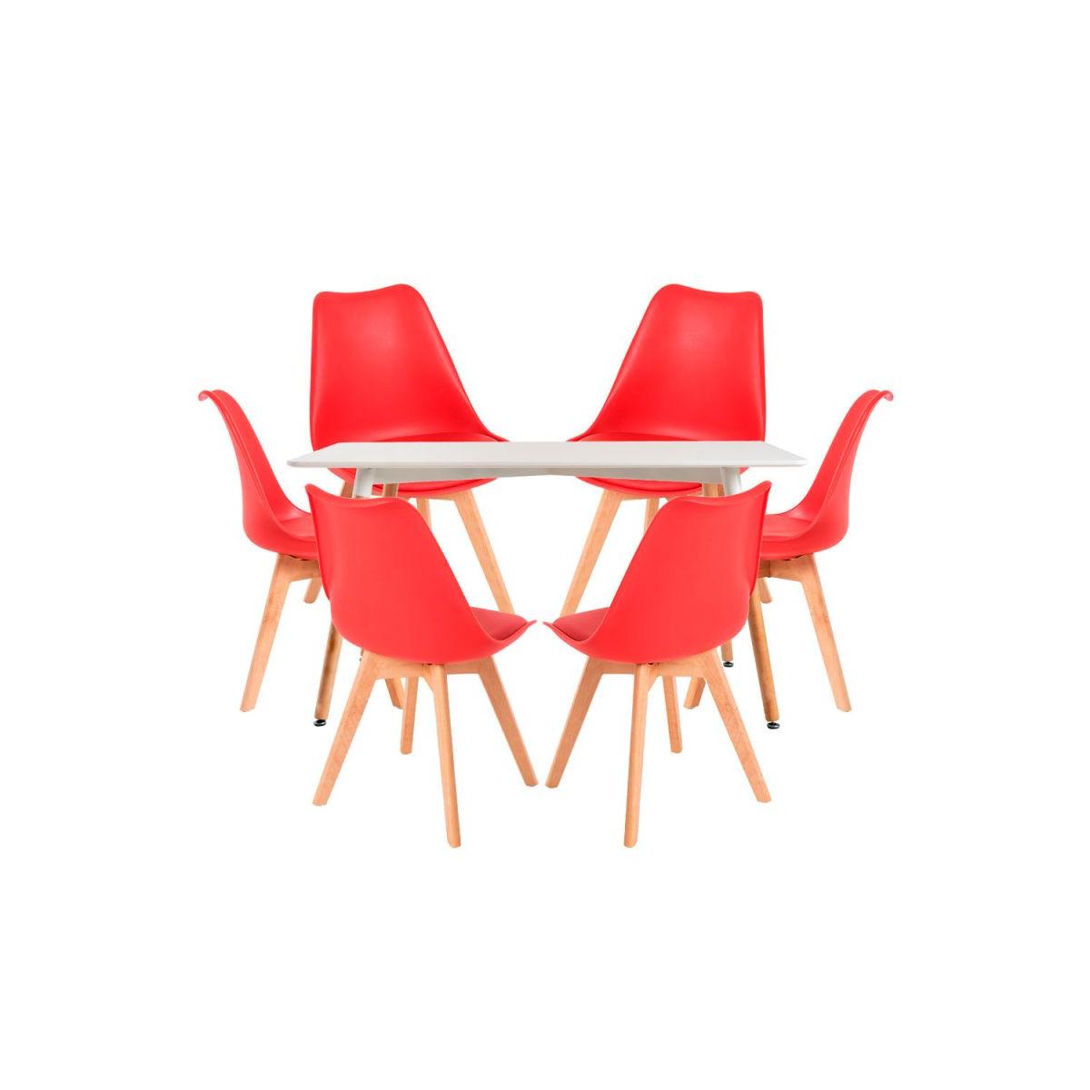 Regalos Miguel - Conjuntos de mesa y sillas - Conjunto Mesa Tower Rectangular 120 x 80 cm Blanca y Pack 6 Sillas Synk Basic - Rojo
