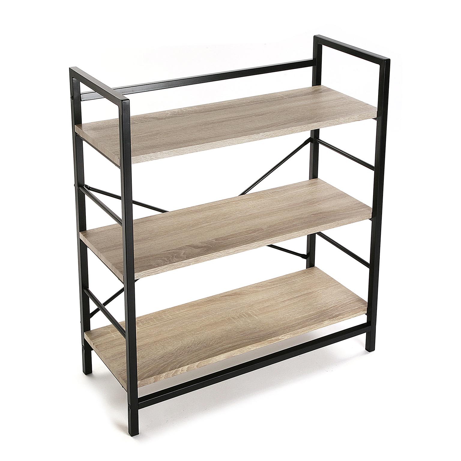 Versa Keyee Estantería de Pared de Estilo Industrial Biblioteca, Con 3 estantes, Medidas (Al x L x An) 90 x 32 x 76 cm, Madera y Metal, Color Marrón y negro