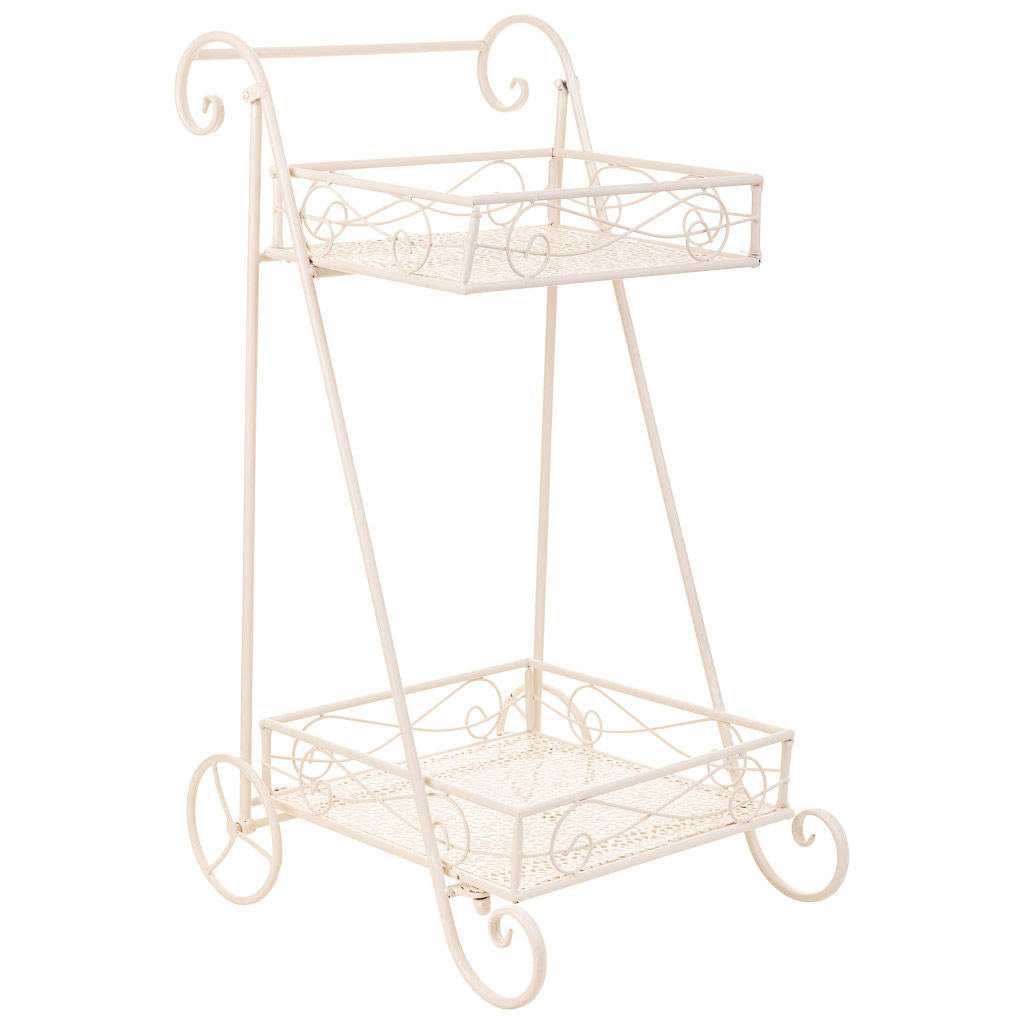 Carrito 2 Baldas Para Macetas De Forja Blanco 23x28x65cm, El mejor complemento para tu hogar