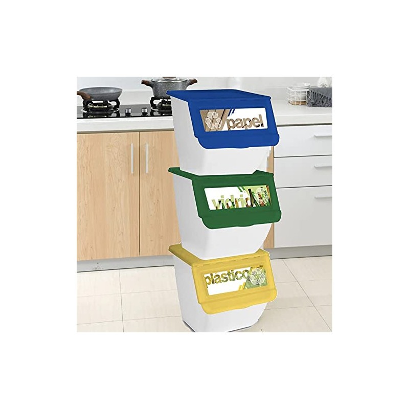 TIENDA EURASIA® Cubos de Basura de Reciclaje - Pack 3 Cubos Apilables de  Cocina con Ruedas - Capacidad 36 L