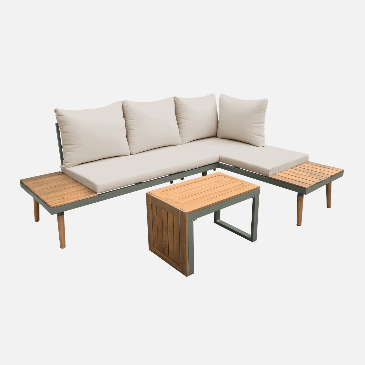 sweeek - Conjunto de muebles de jardín en aluminio y en madera de acacia, 4 plazas , Sao Paulo , 140x68x65