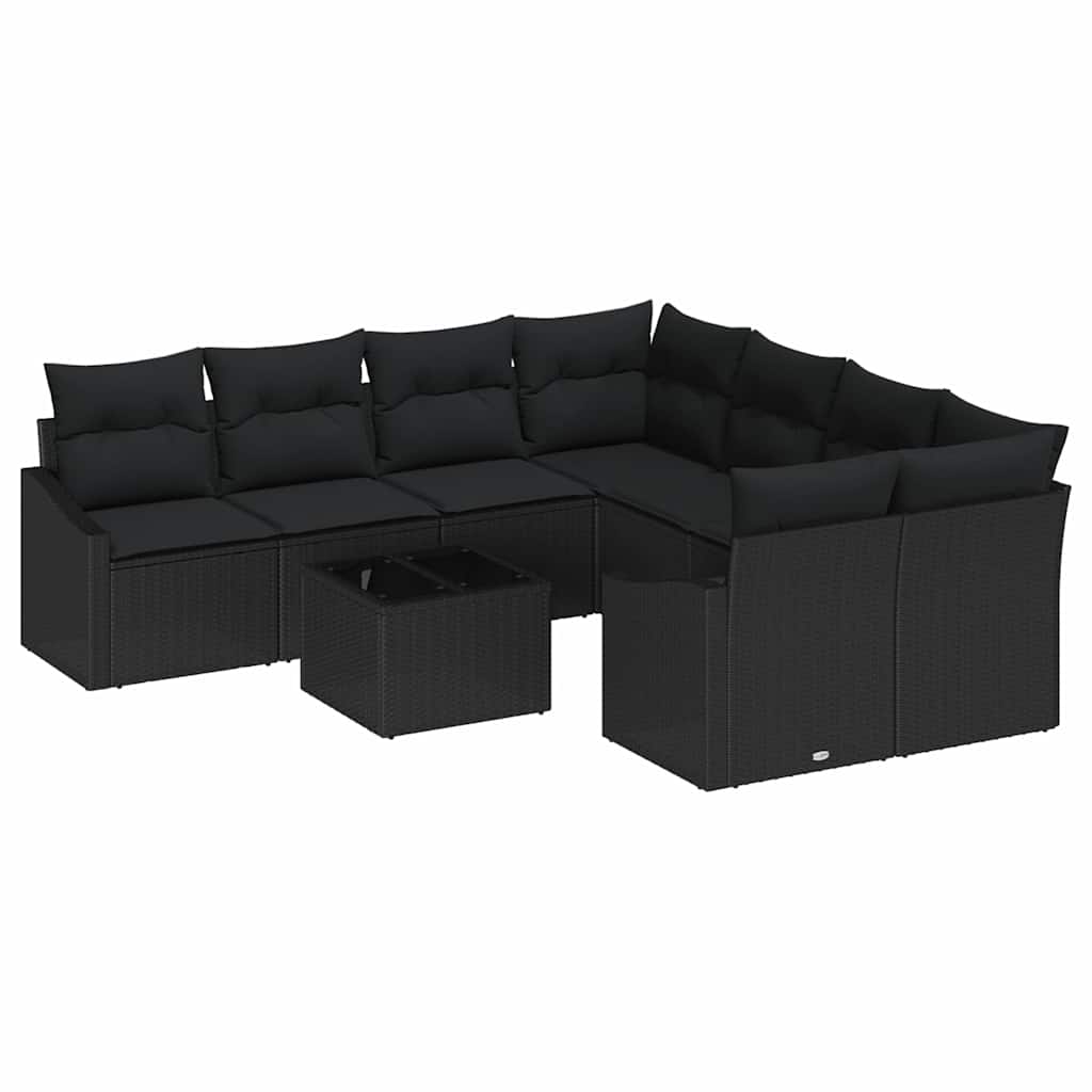 vidaXL Juego de Sofá con cojín Manual 9 pcs Negro ratán sintético
