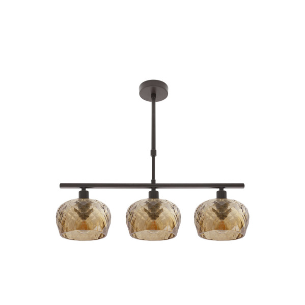 Lampara estela 3xe14 marron regx55x13 cm c/tulipas  cristal tallado ambar