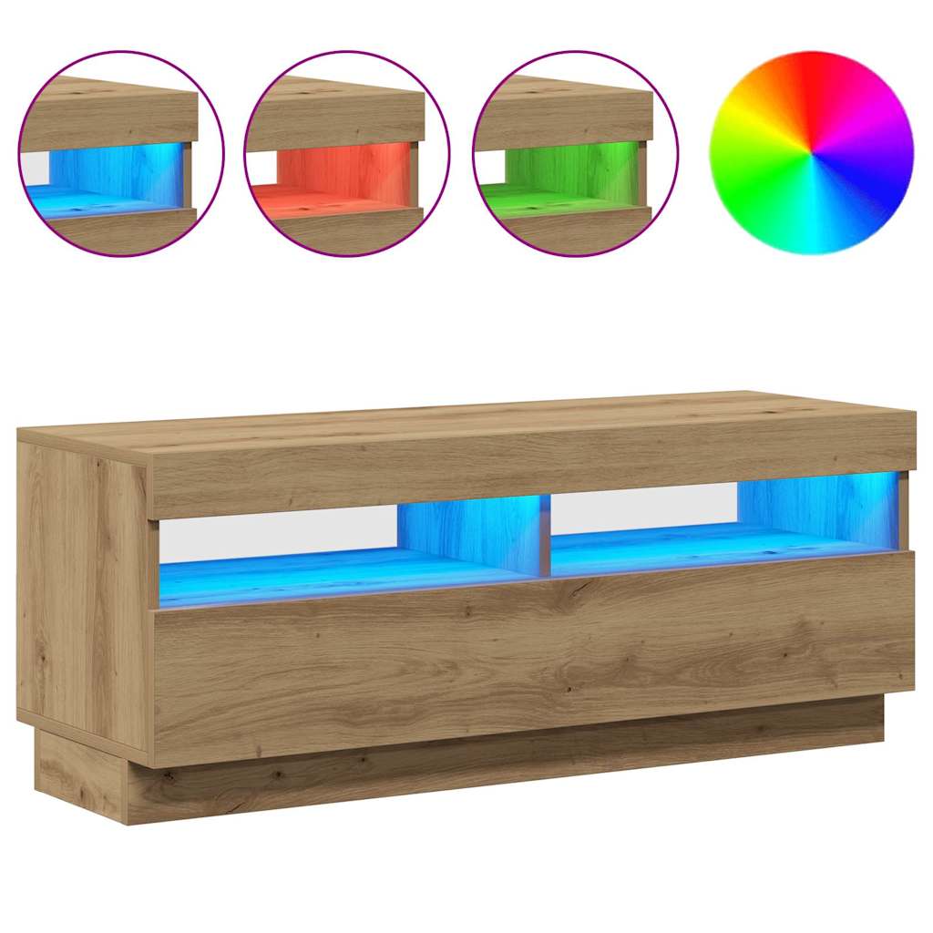 vidaXL Mueble TV luces LED madera ingeniería roble artisan 100x35x40cm