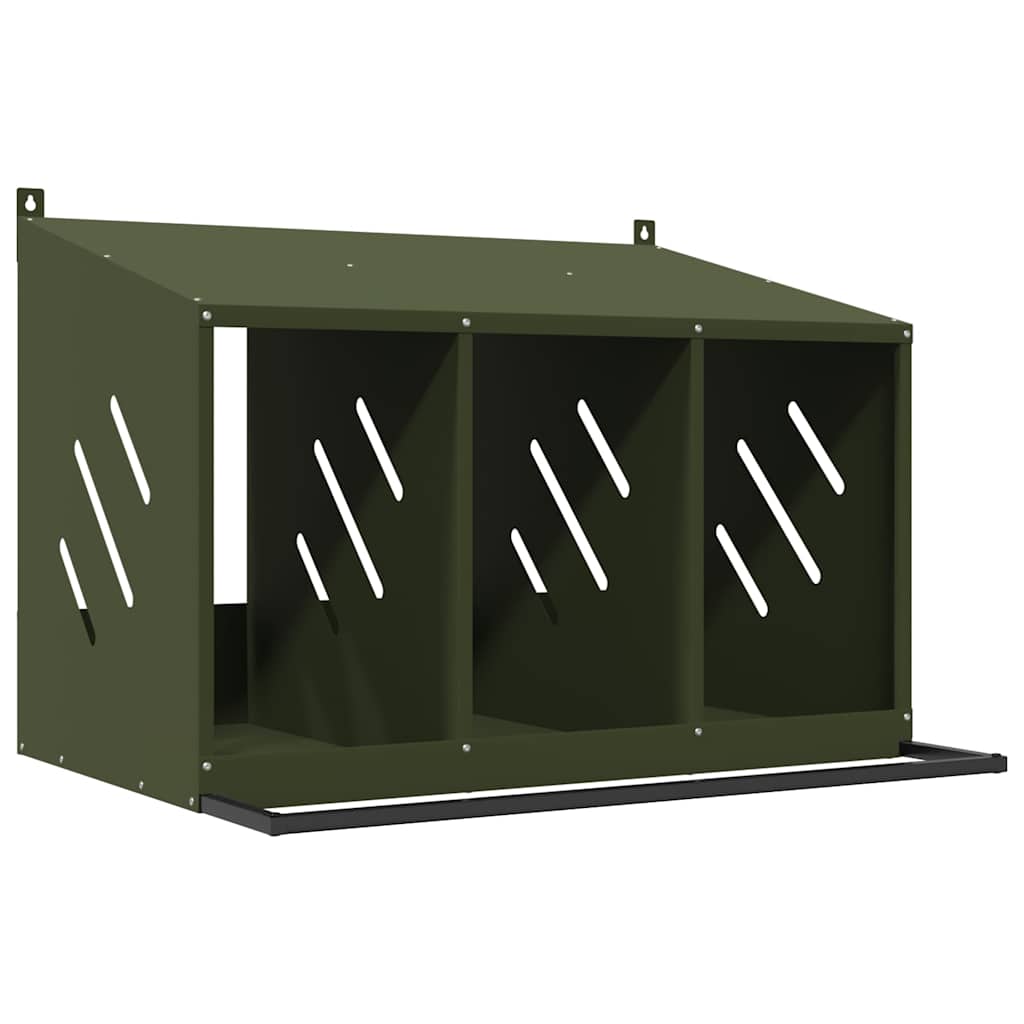 vidaXL Nido para gallinas con 3 compartimentos de metal en color Verde oliva/Plateado galvanizado