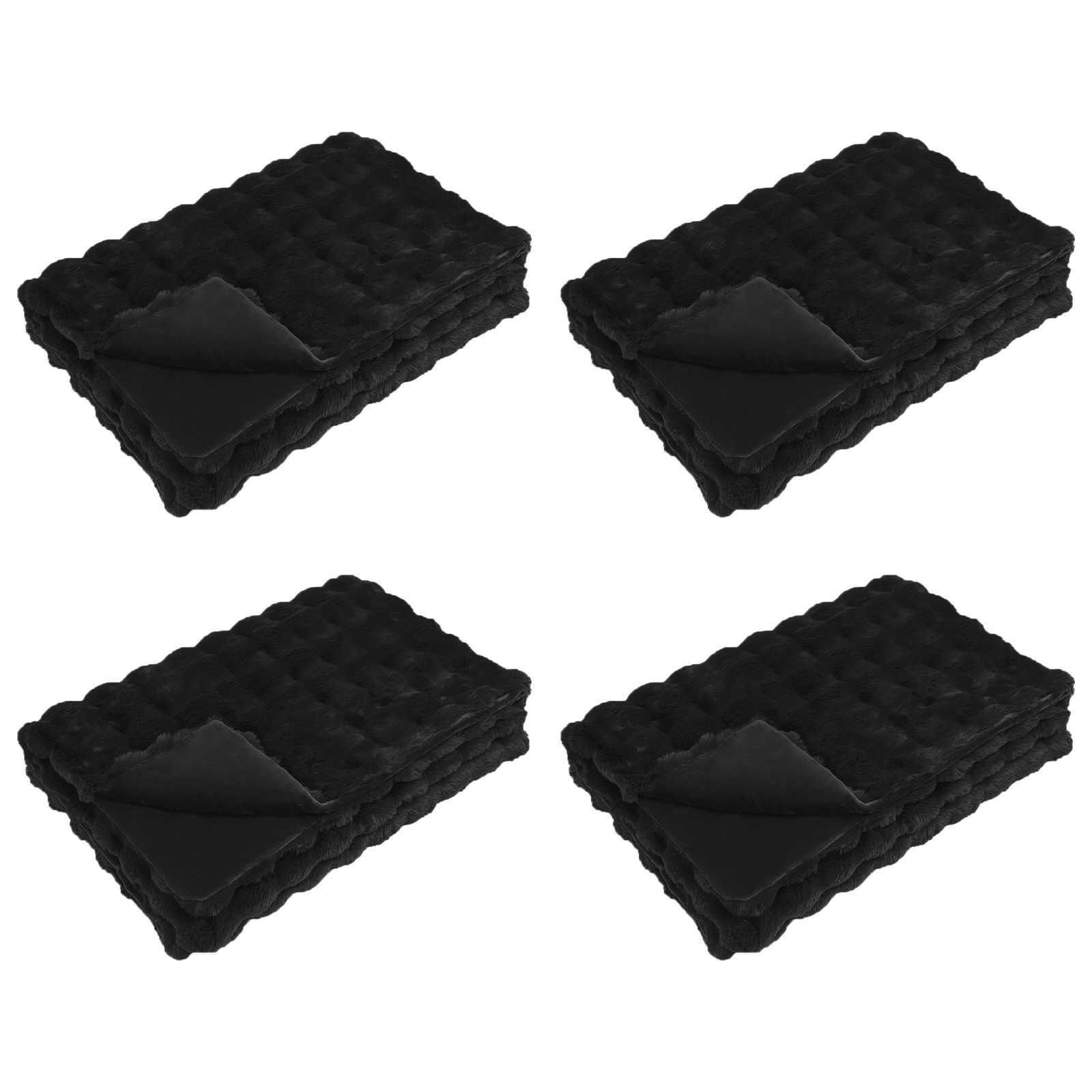 vidaXL Manta de de conejo sintético antideslizante Olite 4 pcs Negro