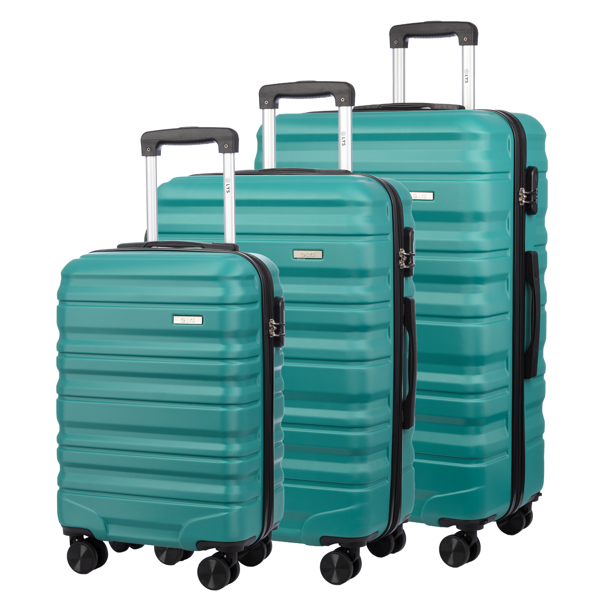 DAM Juego de 3 maletas Trolley, en material ligero ABS de alta resistencia. Cerradura numérica y 4 ruedas giratorias 360° extraíbles en la maleta grande. 52x28x75 Cm.