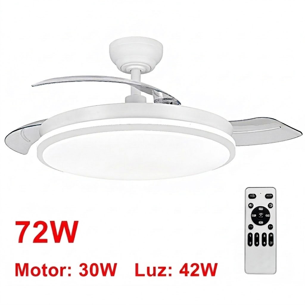 Ventilador de Techo iotostark con Luz LED Retráctil 106cm, 3 Aspas, Potencia Total 72W, Sin APP, con Mando a Distancia, Temporizador, 6 Velocidades, 3 Temperaturas de Luz, Función Verano-Invierno, Silencioso, Blanco iotostark-leduni