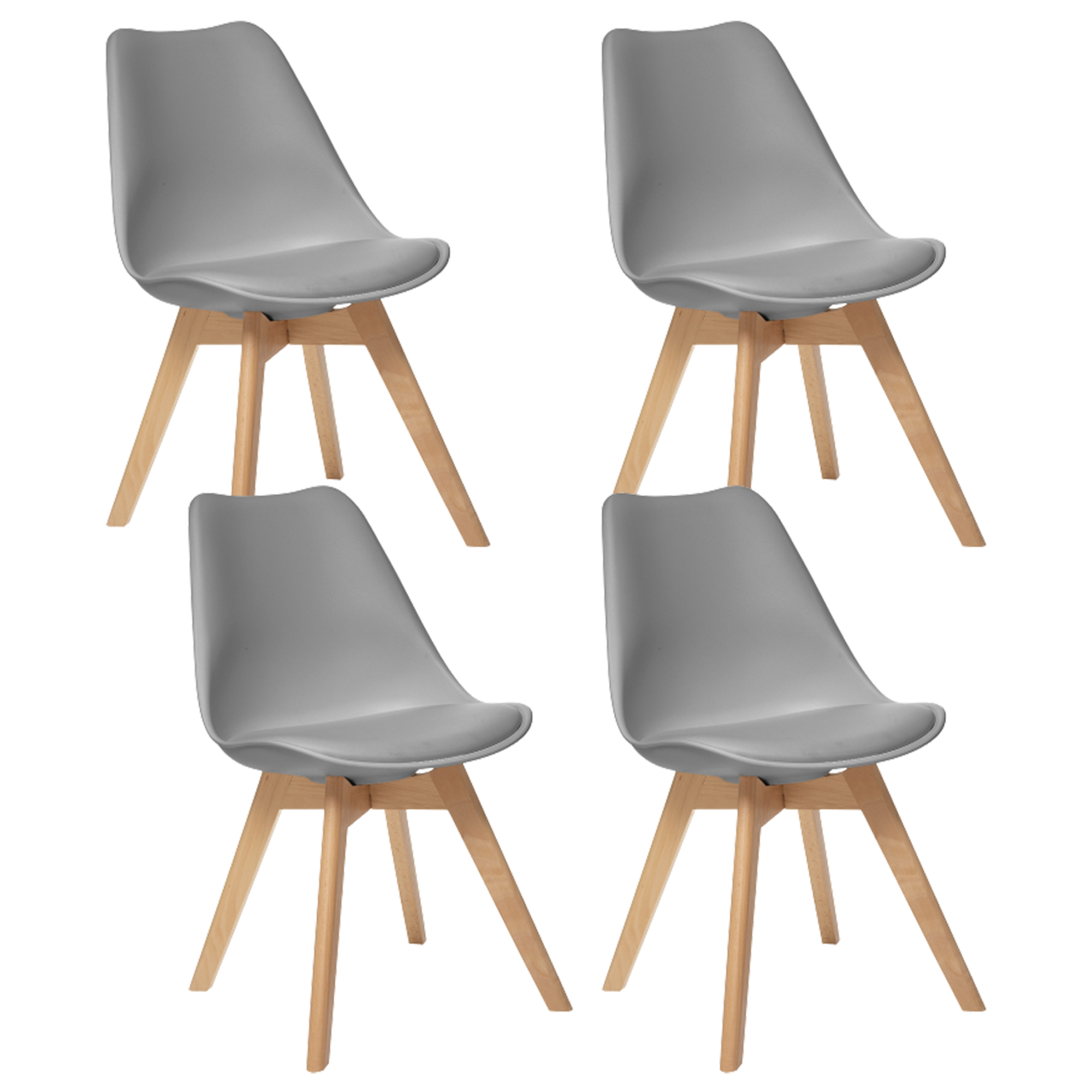 Atmosphera - Set de 4 Sillas Gris Baya con Patas de Madera de Haya