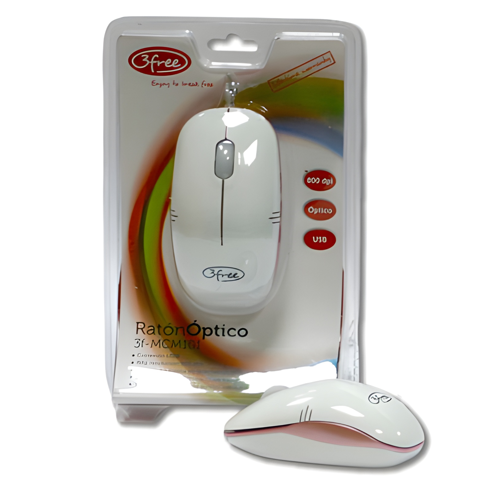 Mouse optico usb 3free mcm101/wp diseño blanco rosa