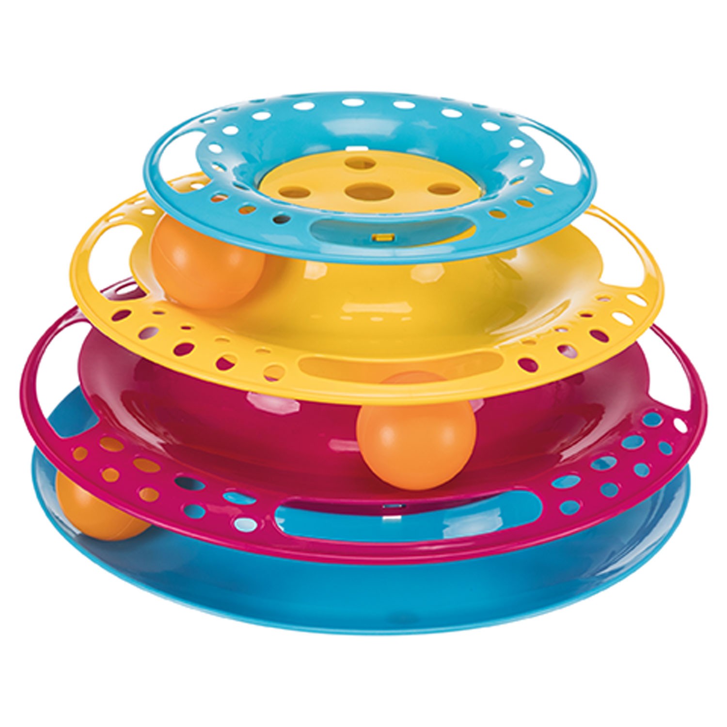 TRIXIE Catch the Balls | Torre Círculo de juego, Plástico, ø25 cm/13 cm Colores Cereza, Verde, Gris, Gris claro