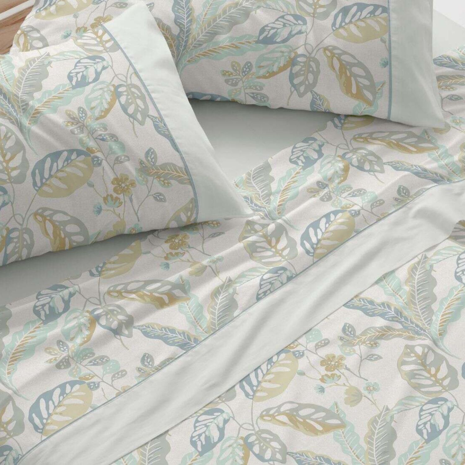 Juego Sábanas BURRITO BLANCO 50% Algodón Diseño Tropical Lavanda - Tacto Suave, Fácil Planchado, Alta Durabilidad - Cama 90-200cm