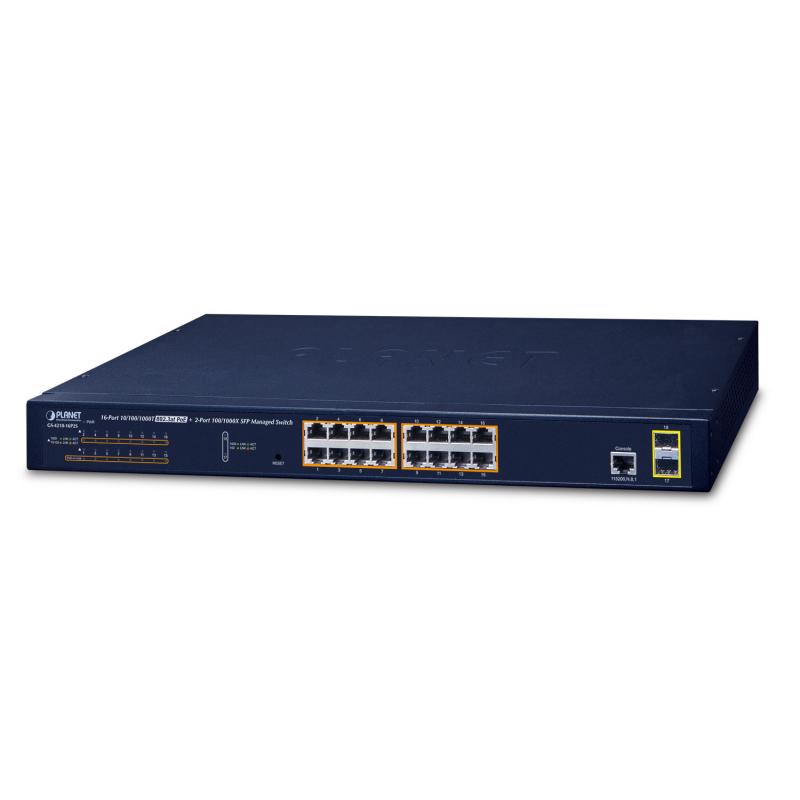 PLANET GS-4210-16P2S switch Gestionado L2/L4 Gigabit Ethernet (10/100/1000) Energía sobre Ethernet (PoE) 1U Azul