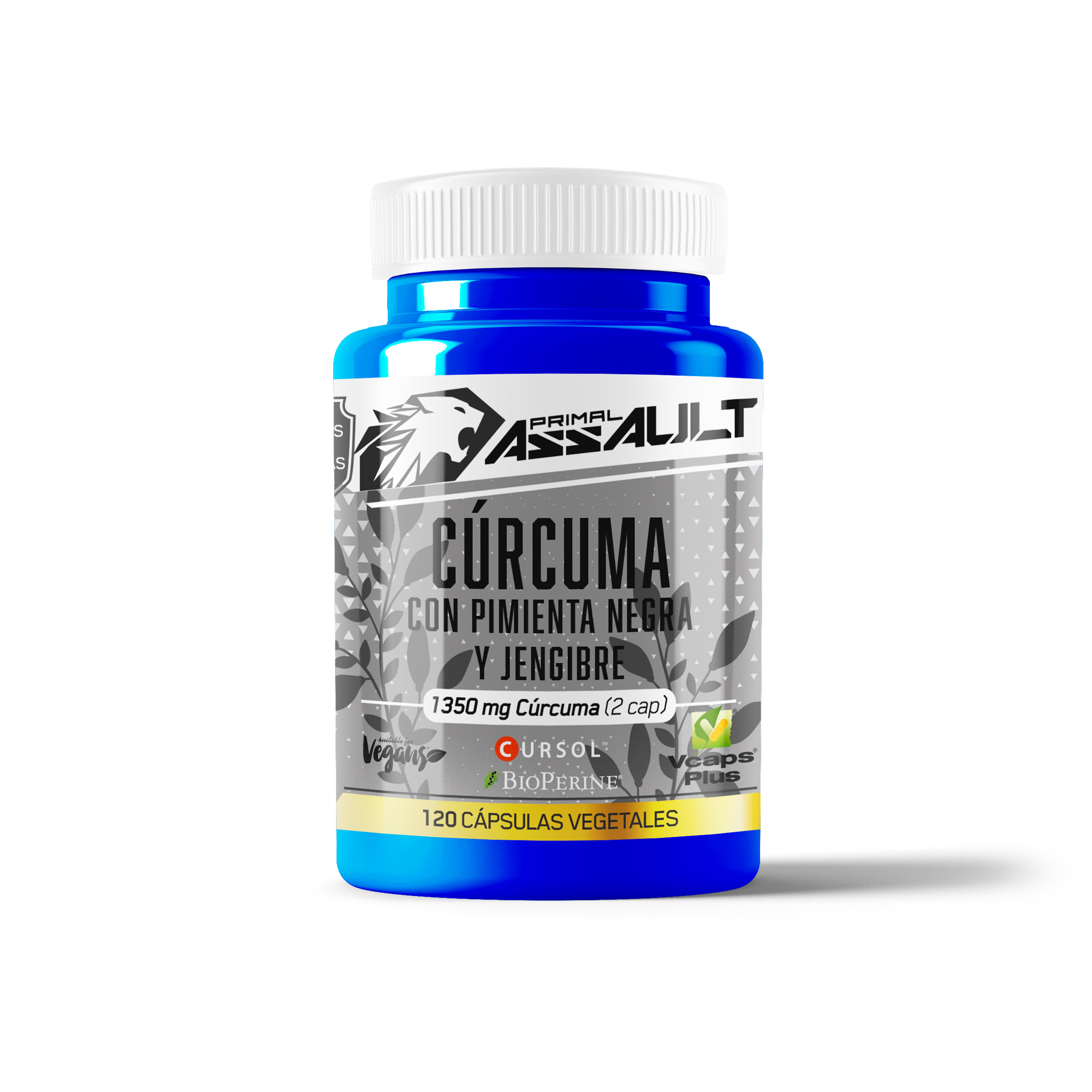 PRIMAL ASSAULT | Cúrcuma Orgánica con Jengibre y Pimienta Negra (1420mg x Dosis) - Curcumina y Piperina - Turmeric Cúrcuma BIO -120 Capsulas