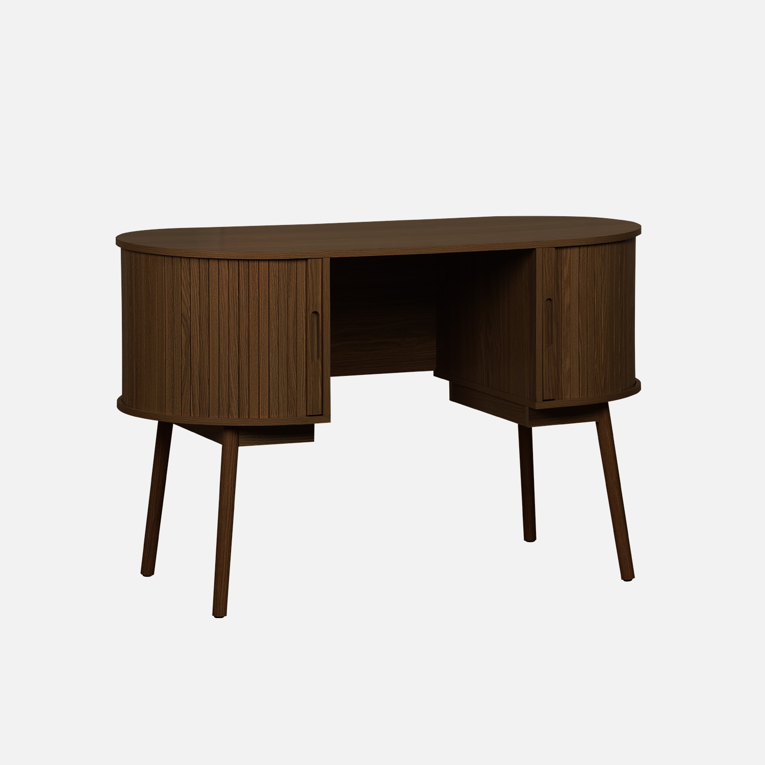 sweeek - Escritorio ovalado efecto madera con dos espacios de almacenamiento, L 120cm , Legacy , 120x55x77