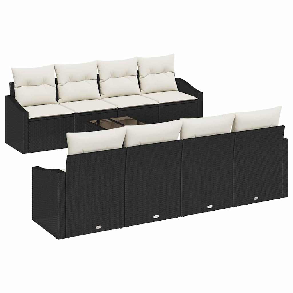 vidaXL Juego de Sofá con cojín 9 pcs Negro y crema ratán sintético