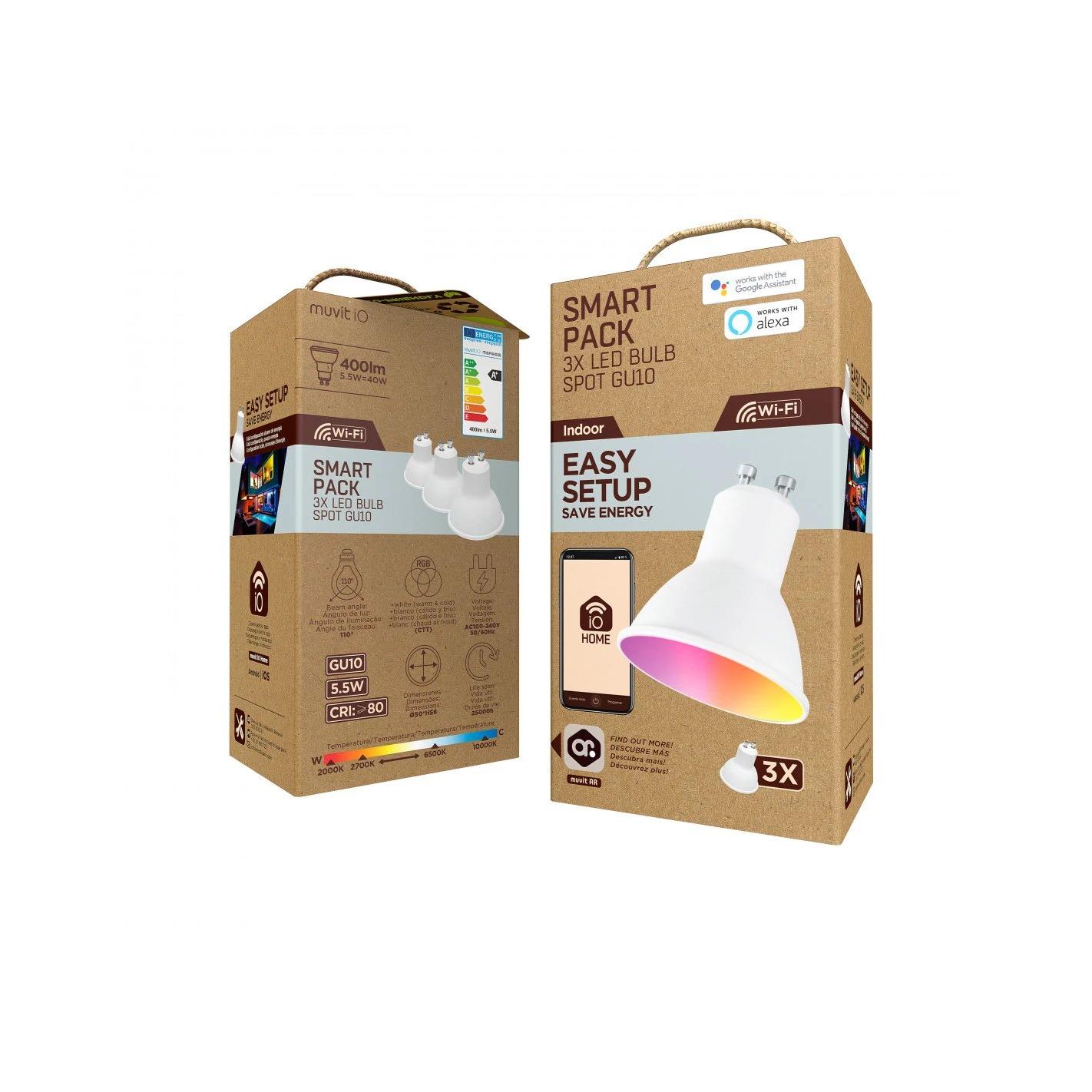 Iluminación Smart Home Bombilla inteligente (spot/foco) - base GU10 LED Wi?Fi 2.4 GHz (control por app MUVIT IO Home) 5,3W GU10 MUVIT MIOPAK006