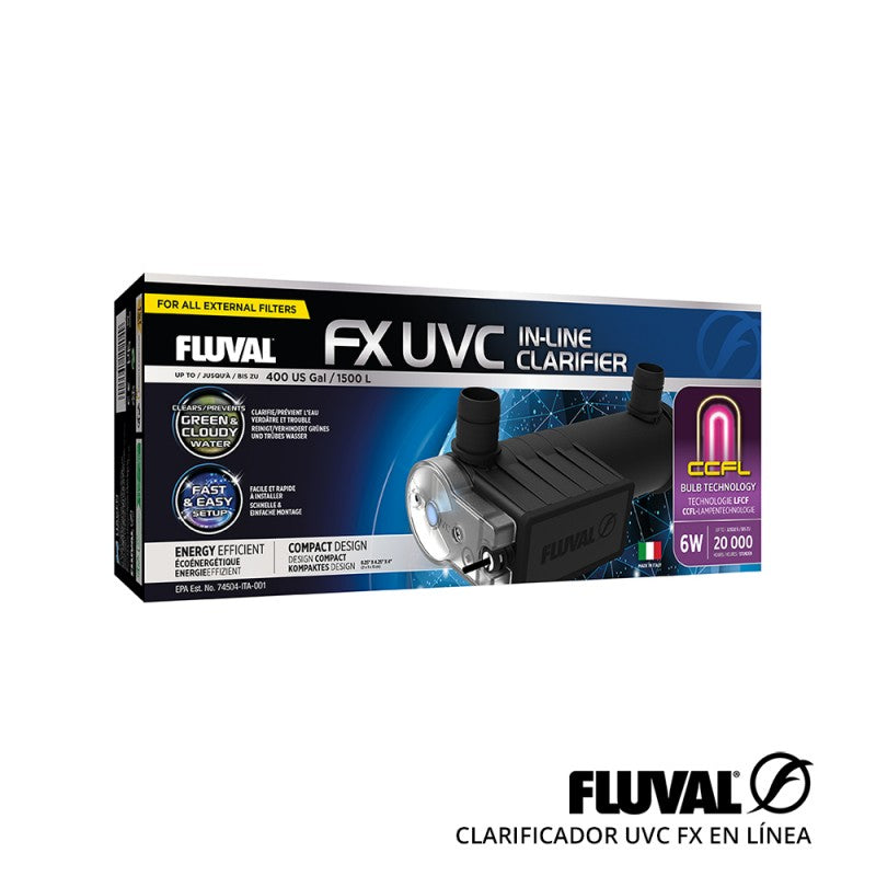Fluval FX Clarificador UVC 6W para Acuarios – Elimina Algas Suspendidas, Fácil Instalación con Adaptadores Incluidos