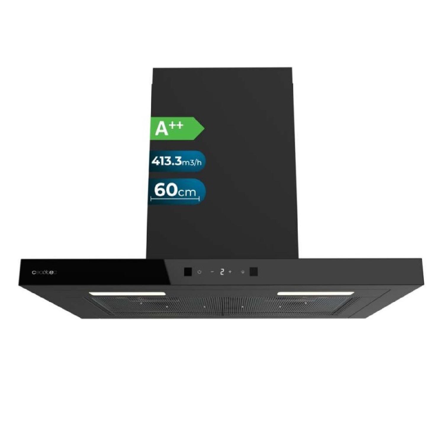 Cecotec Campana Extractora en forma de T Bolero Flux TT 604400 Black A++, 60cm, 413,3m³/h de succión, Clase A++, Control Táctil