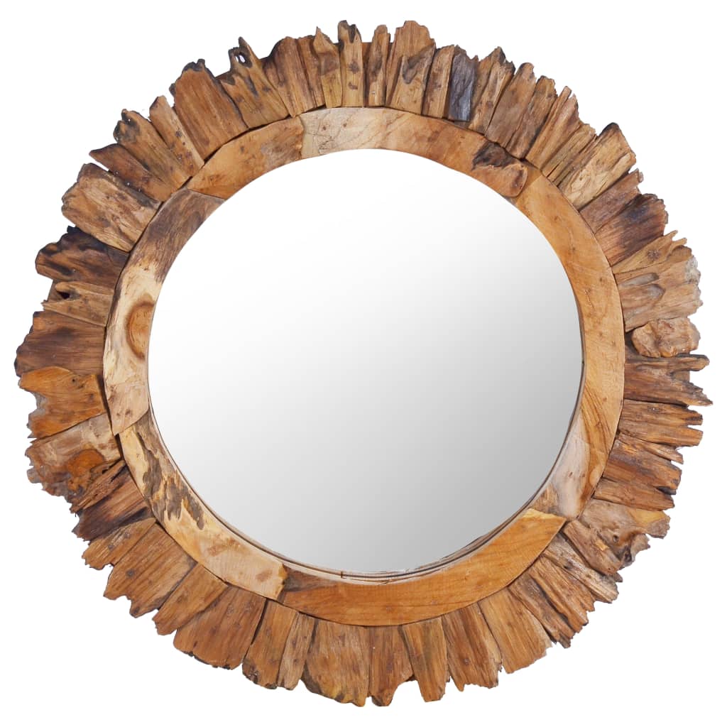 vidaXL Madera Maciza de Teca Espejo de Pared Redondo Tocador Decoración Dimensiones Φ 40 cm, Φ 60 cm