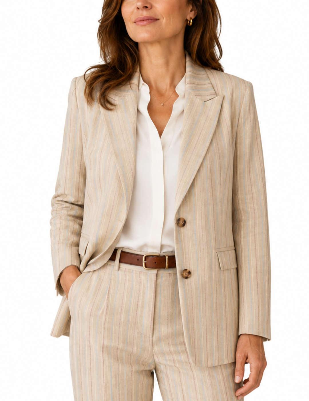 Chaqueta blazer JJXX Maya beige rayas lino para mujer
