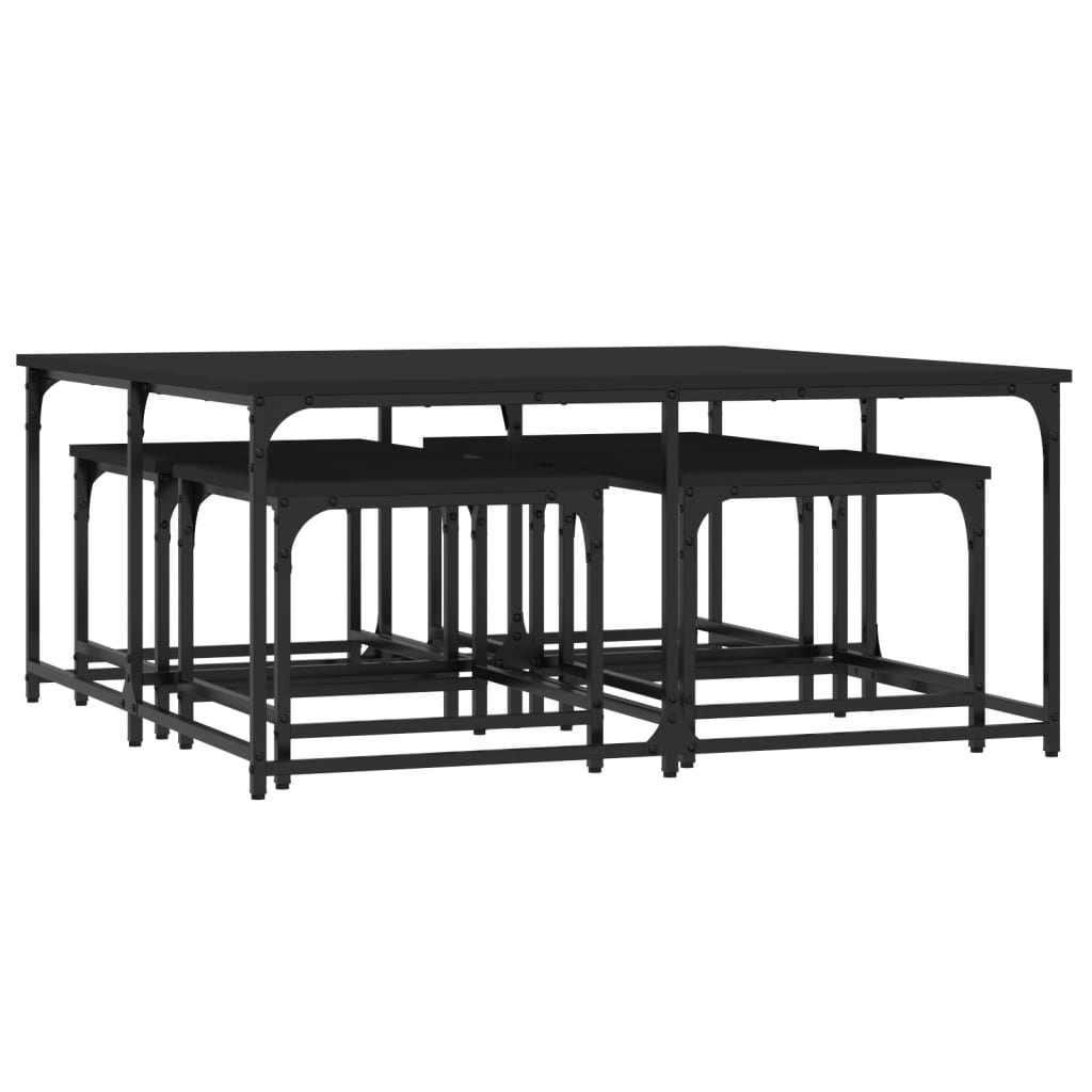 Vidaxl Mesas de Centro Apilables 5 Pzas Madera Ingeniería Negro Roble Sonoma Roble Ahumado