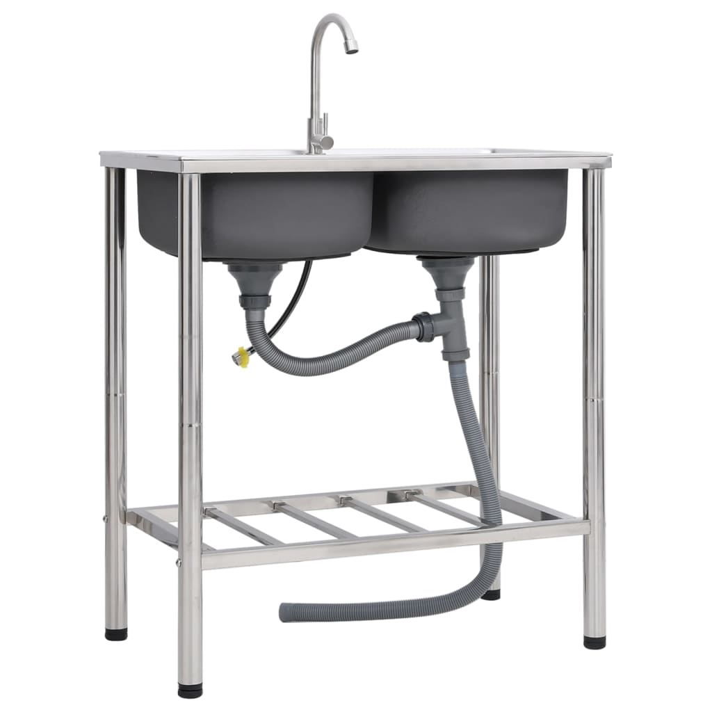 vidaXL Fregadero de Camping de Un Seno Acero Inoxidable Cocina Jardín Garaje Dimensiones 55 x 45 x 18 cm,  75 x 40 x 15 cm,  76 x 42 x 18.5 cm y mas
