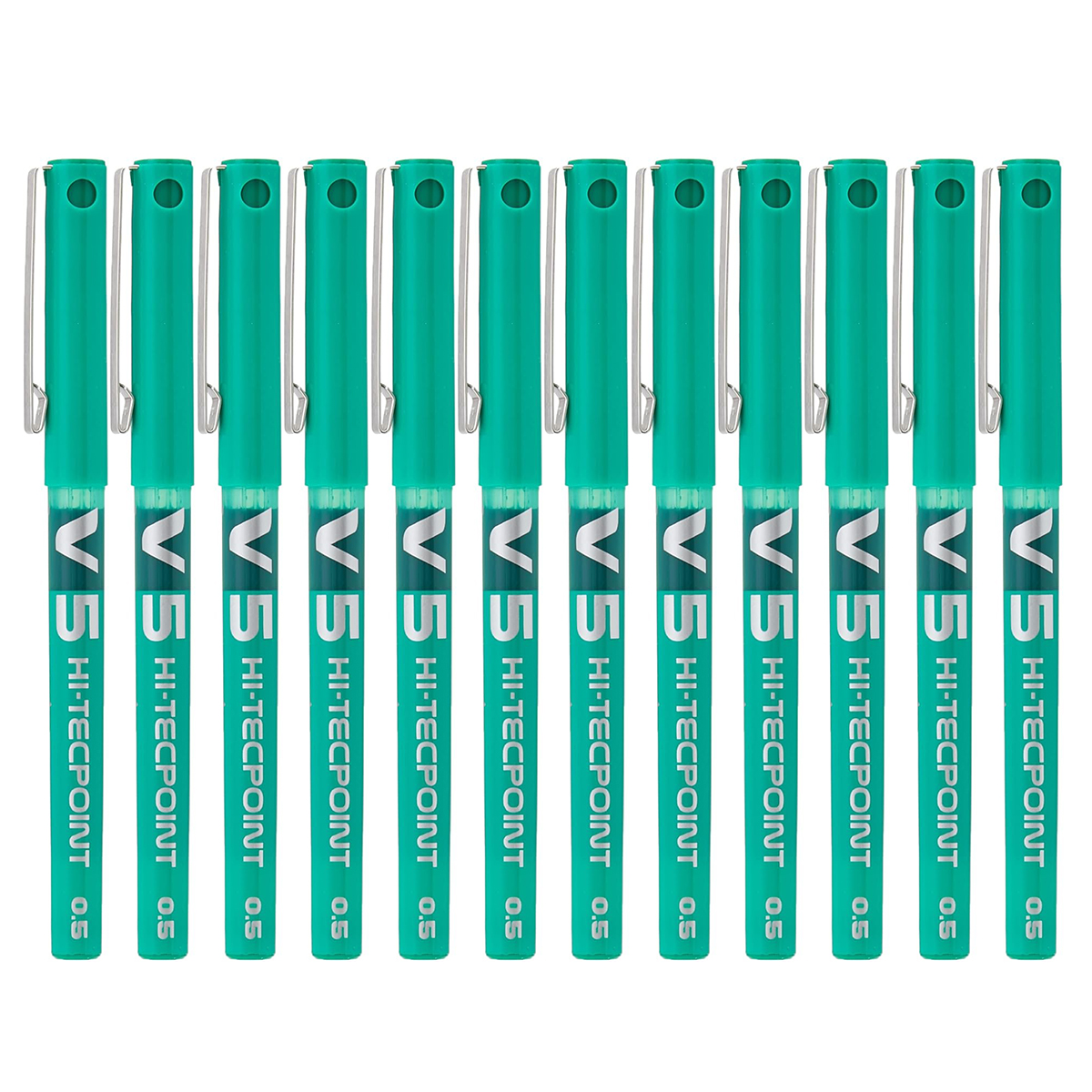 Pilot Hi-Tecpoint V5 Bolígrafo Roller Punta Aguja Visor de Tinta Líquida Verde (Pack de 12)