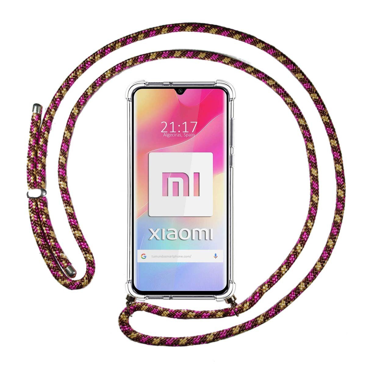 Tumundosmartphone Funda Anti-shock Xiaomi Mi Note 10 Lite con Cordón Rosa/dorado