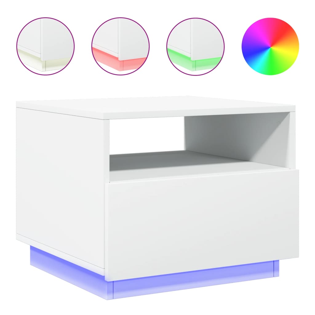 Mesa de Centro Vidaxl con Luces LED 50x49x40 Cm Blanco