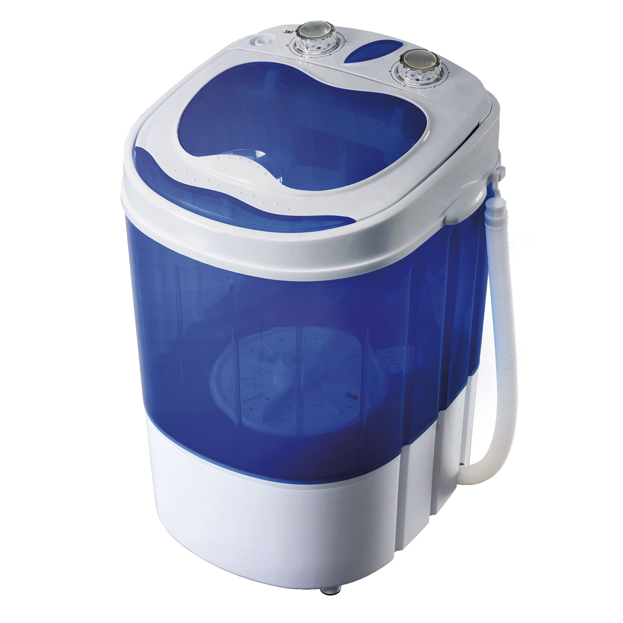 Briebe WM1111 Mini Lavadora Portátil con Centrifugado, Camping, Capacidad Ropa 3Kg, Ideal Viajes, Camper, 150W, Blanco/azul