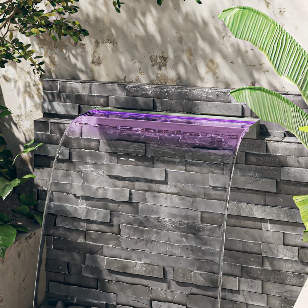 vidaXL Fuente Cascada con LED RGB Acero Inoxidable para Piscina Jardín Patio Dimensiones 30 x 21 x 8 cm,  45 x 21 x 8 cm,  60 x 21 x 8 cm y mas