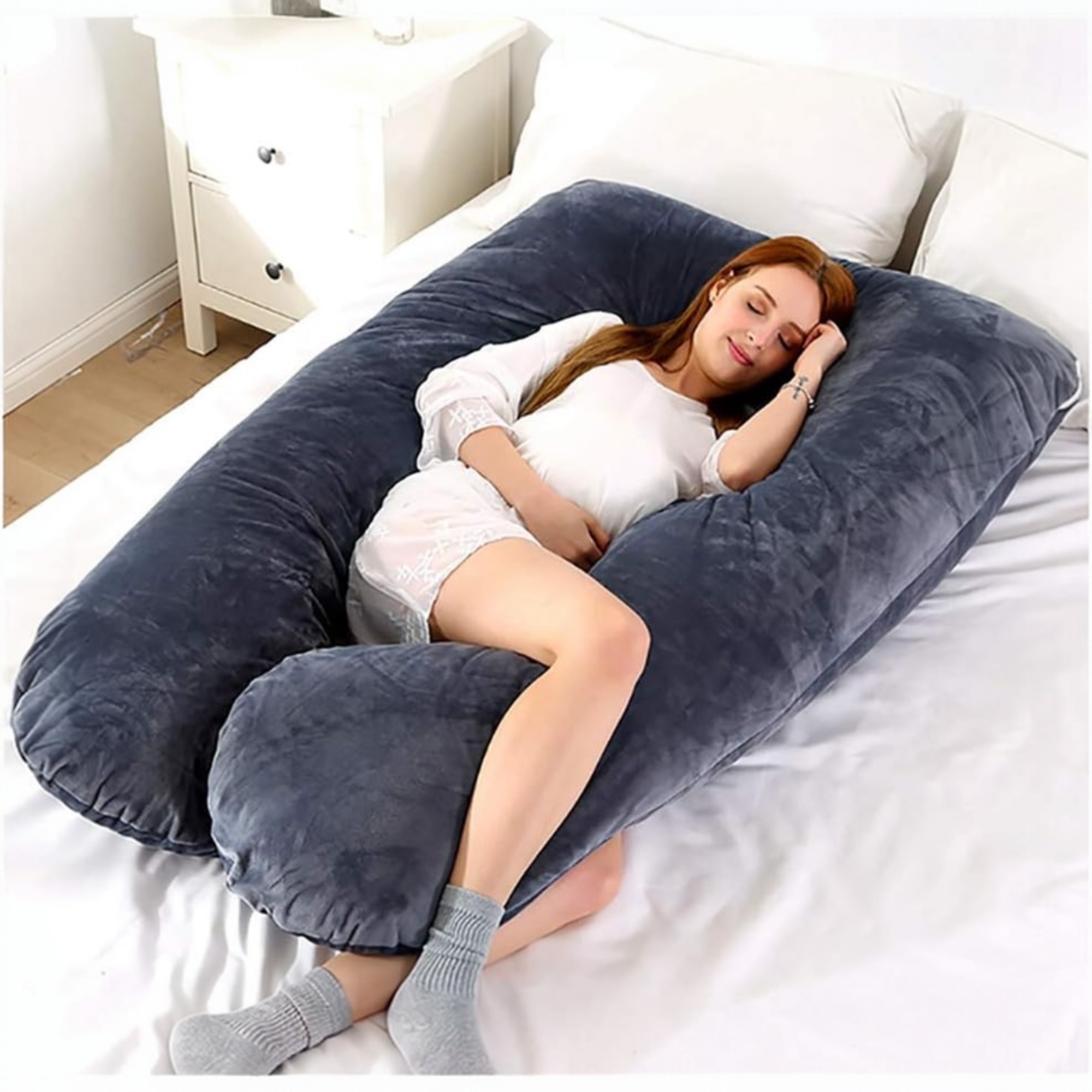 Almohadas De Embarazo para Dormir, Almohada De Cuerpo Completo, Grande En Forma De U Almohada De Cuerpo Completo, Almohada Ultra Suave con Funda Extraíble, Terciopelo, Almohada Dormir, Sleep Confort Almohada, Forma de U Almohada (ALMOHADA-001 2790)