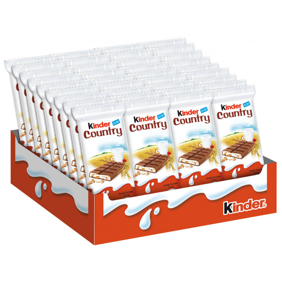 Kinder - Kinder Country Cereali 40 unidades - Delicioso snack de chocolate con leche extrafino y relleno de leche y cereales. Contiene 40 unidades envueltas individualmente