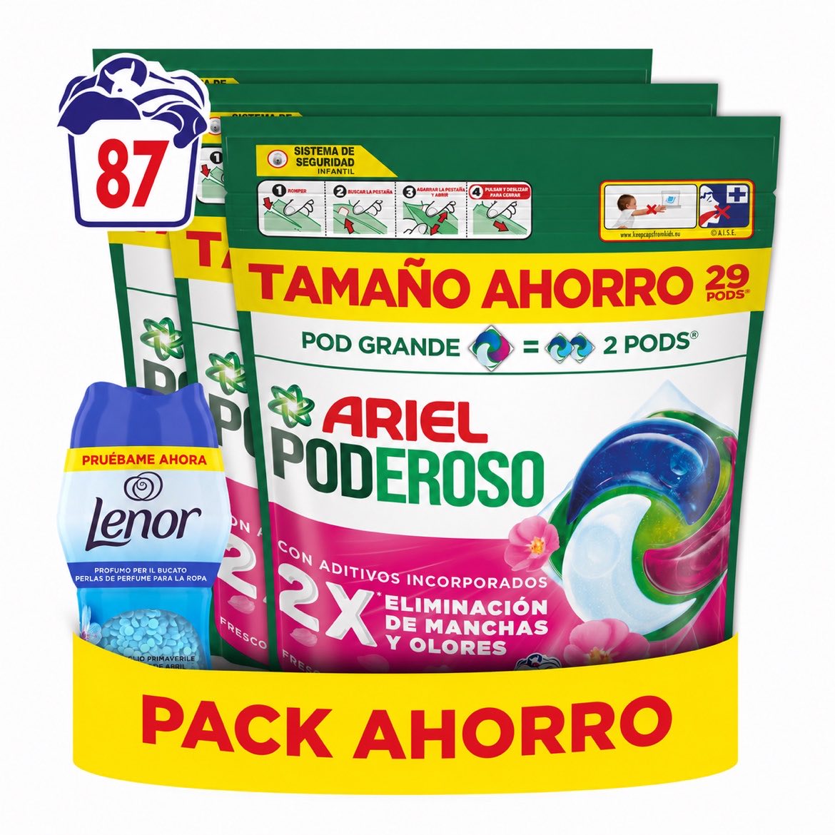 ARIEL Poderoso 87 o 90 Lavados + Perlas 150 gr