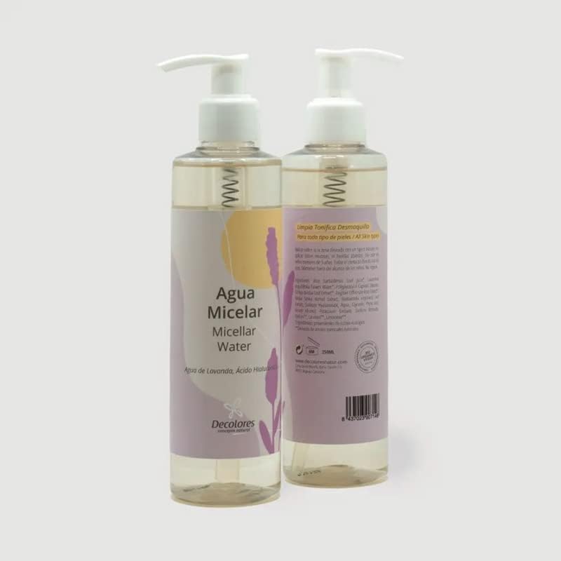 Agua Micelar Rostro - 250 ml - 100% Natural - con Ácido Hialurónico - Todo Tipo de Pieles - Limpieza profunda - Desmaquillante e Hidratante