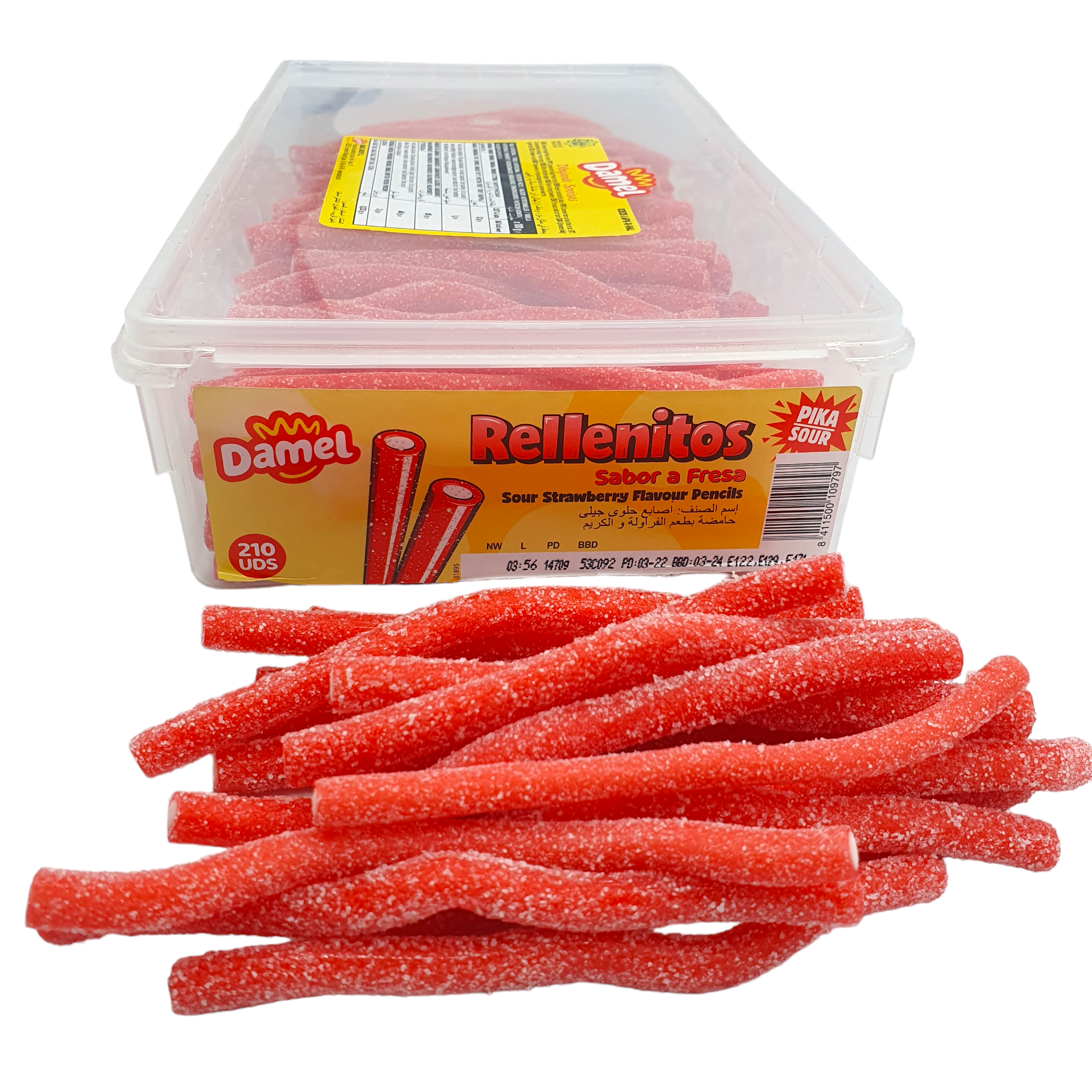 Rellenitos Damel Fresa - Pica Fresa - Pica Cola - Frambuesa - Regaliz Relleno Damel 210 Unidades - Dulcipica - Sabores Surtidos