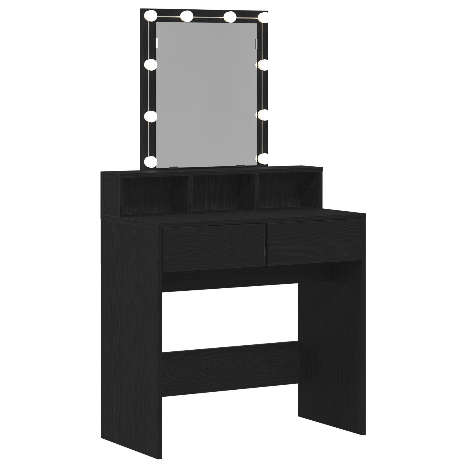 Mesa de Tocador con Espejo y Luces LED de Madera de Roble Negro