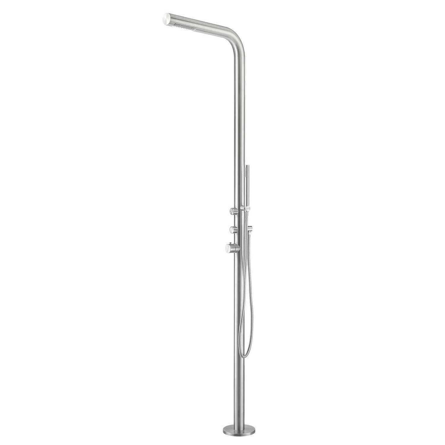 SINED Ducha De Exterior de Acero Inoxidable náutico AISI 316L satinado Entrada de Agua Caliente y Fría Mezclador y Ducha de Mano Cuerpo y Accesorios en Acero Inoxidable DOCCIA BUDONI INOX