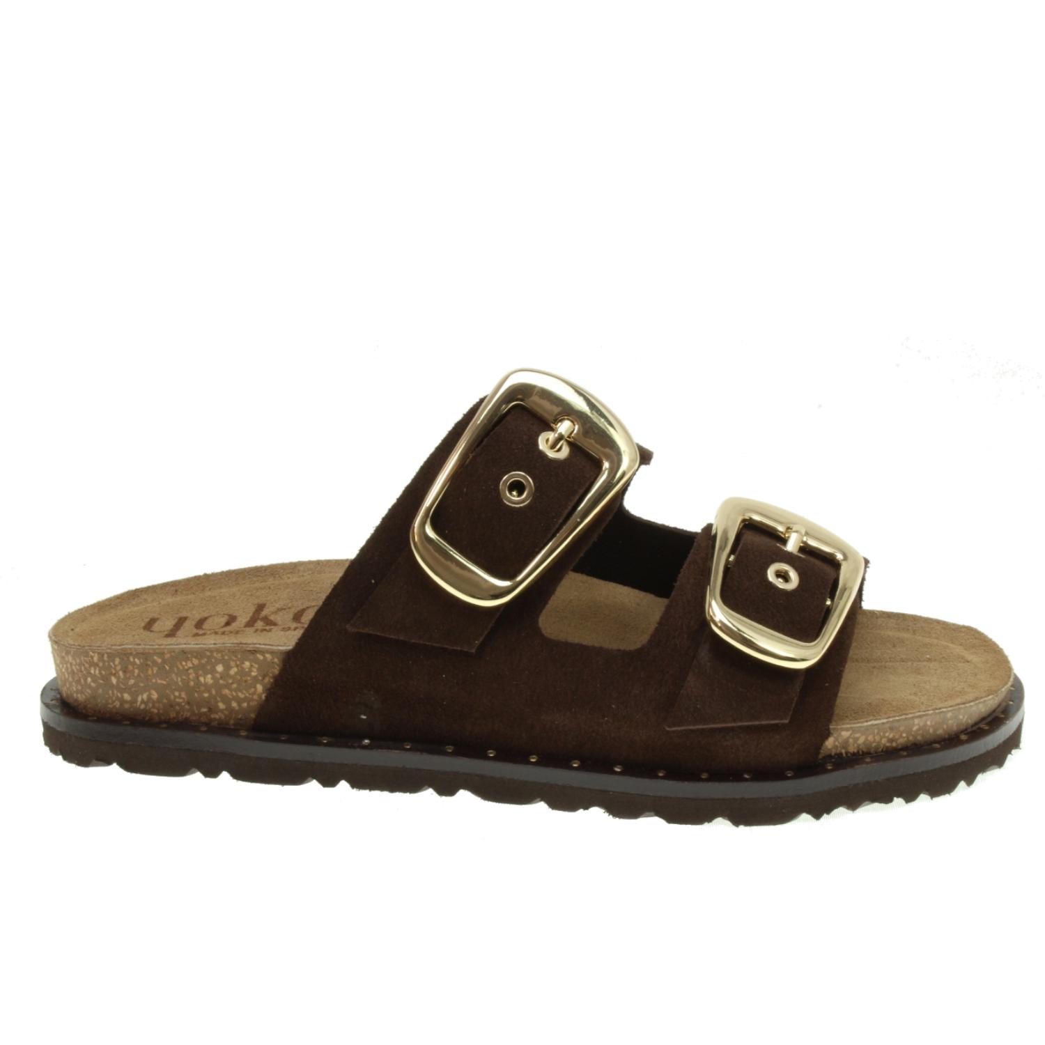 Yokono mod. BOLUS131 - Sandalia Bio de hebillas en serraje con piso con puntos dorados