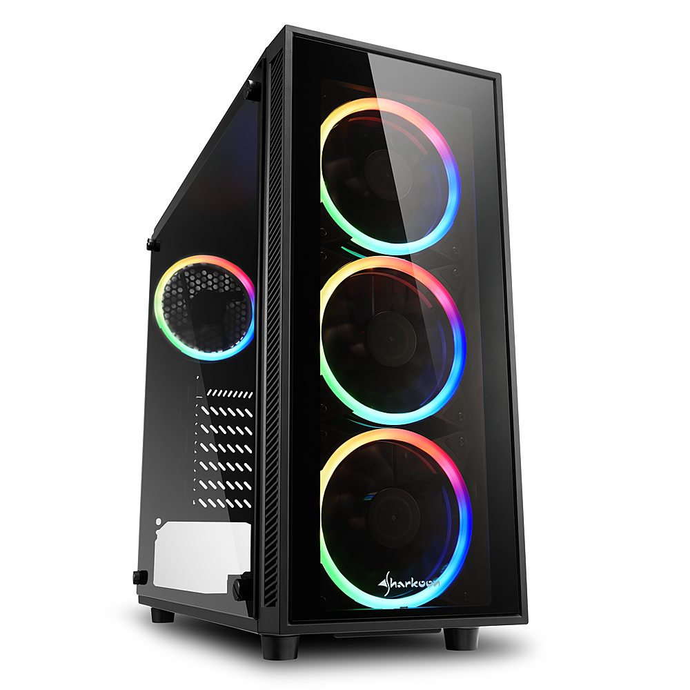 Sharkoon TG4, Midi-Tower, PC, Tempered glass, ATX,Micro-ATX,Mini-ITX, Black, Red/Green/Blue
