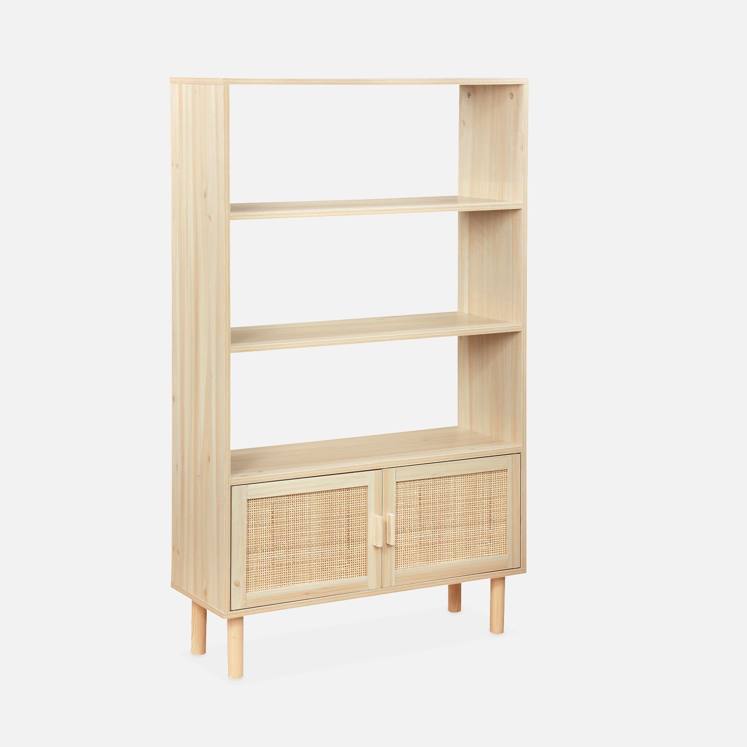 sweeek - Librería con caña y efecto madera, 3 niveles y 2 puertas , Camargue , 80x30x140