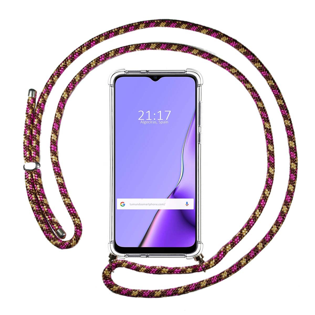 Tumundosmartphone Funda Colgante Transparente para Oppo A9 2020 con Cordon Rosa / Dorado