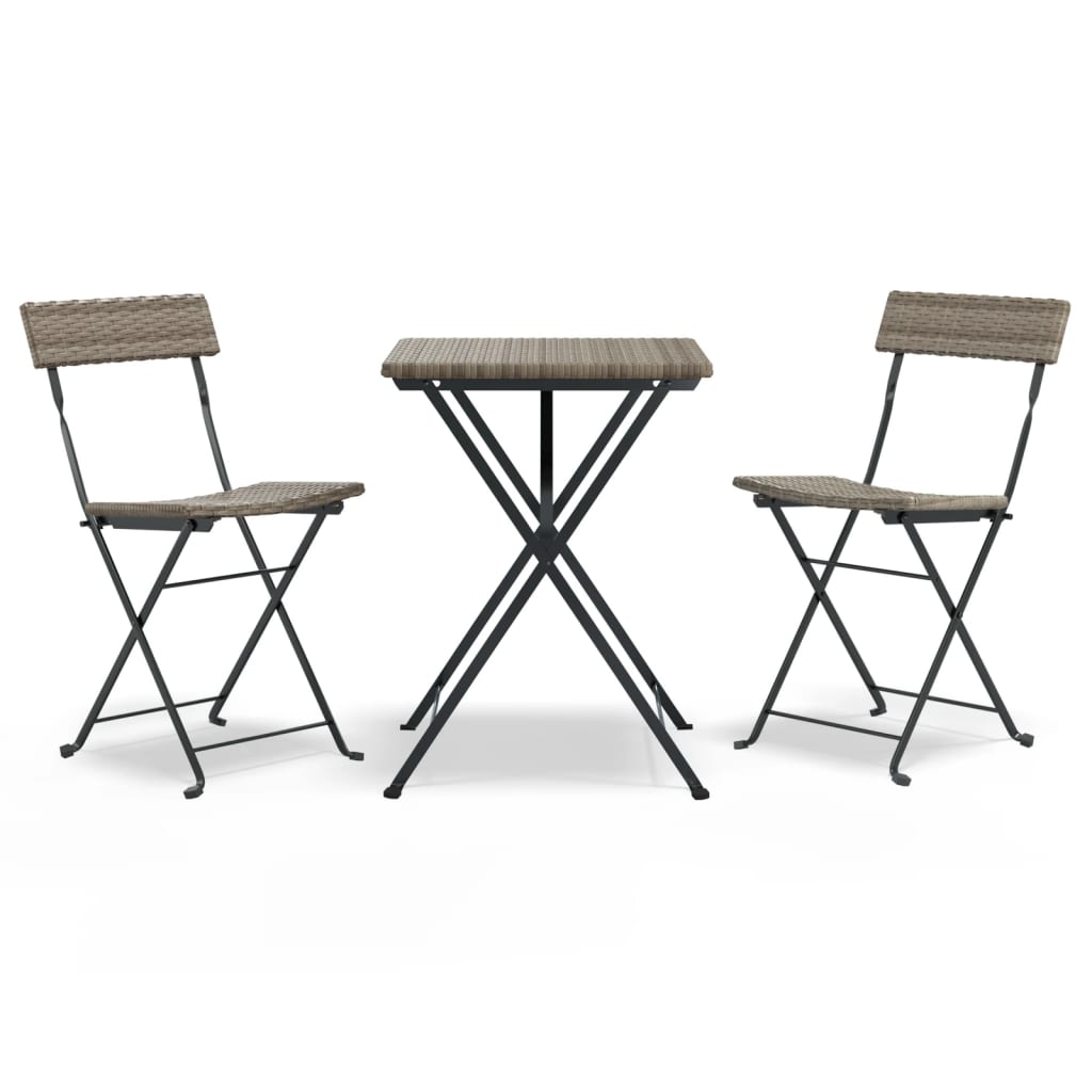 vidaXL Muebles de cafetería plegables 3 piezas ratán sintético gris