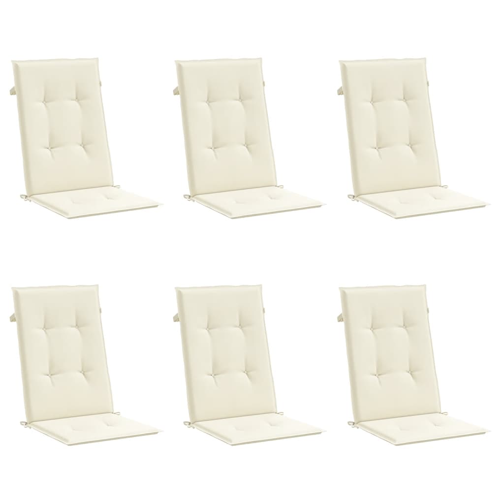 vidaXL Cojín silla de jardín respaldo alto 6 uds tela crema 120x50x3cm