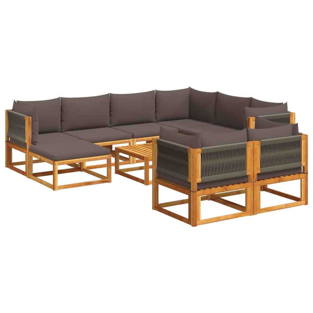 vidaXL Conjunto de sofá de jardín de 10 piezas con cojines de madera de acacia y cuerda