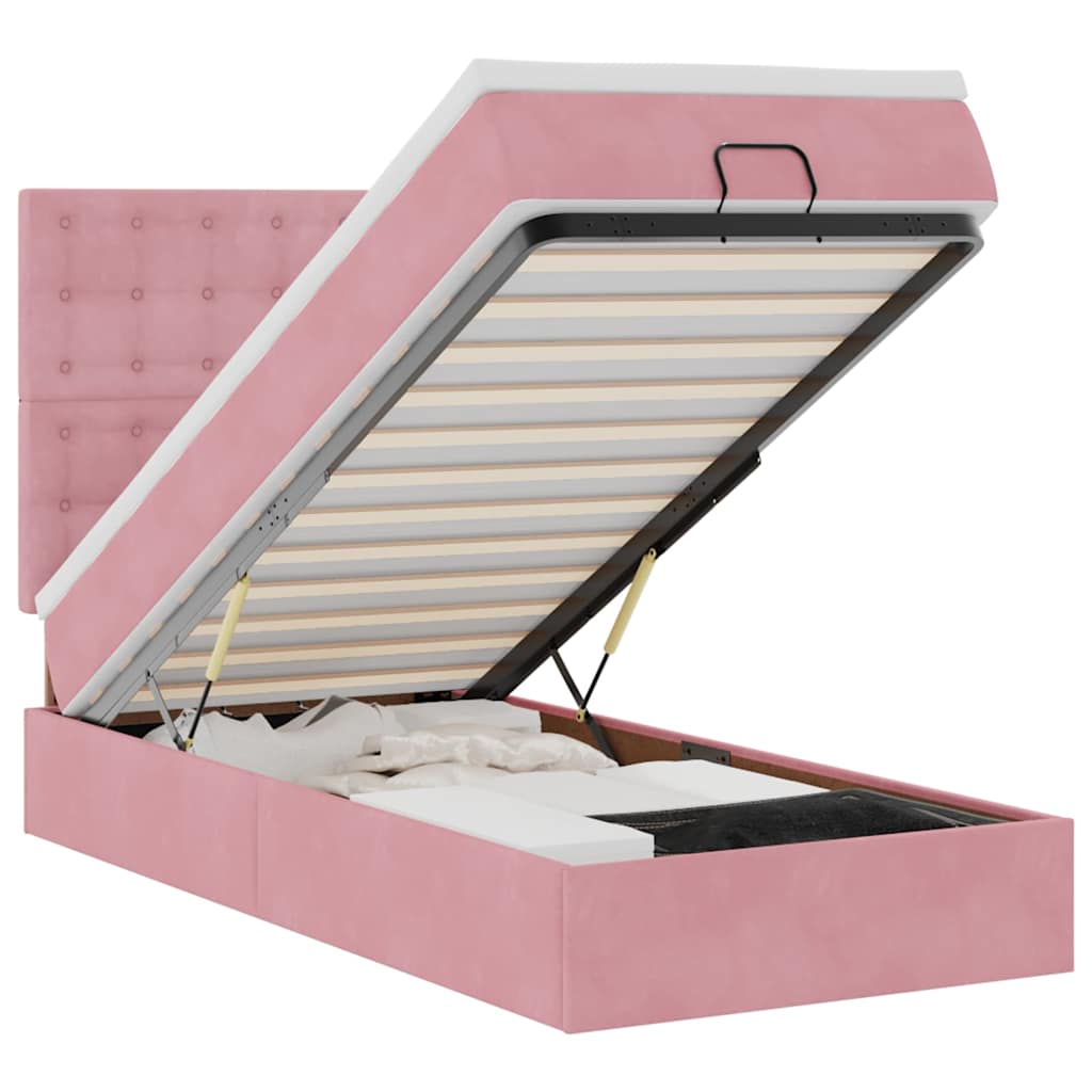 vidaXL Estructura de cama otomana colchones terciopelo rosa 90x200cm