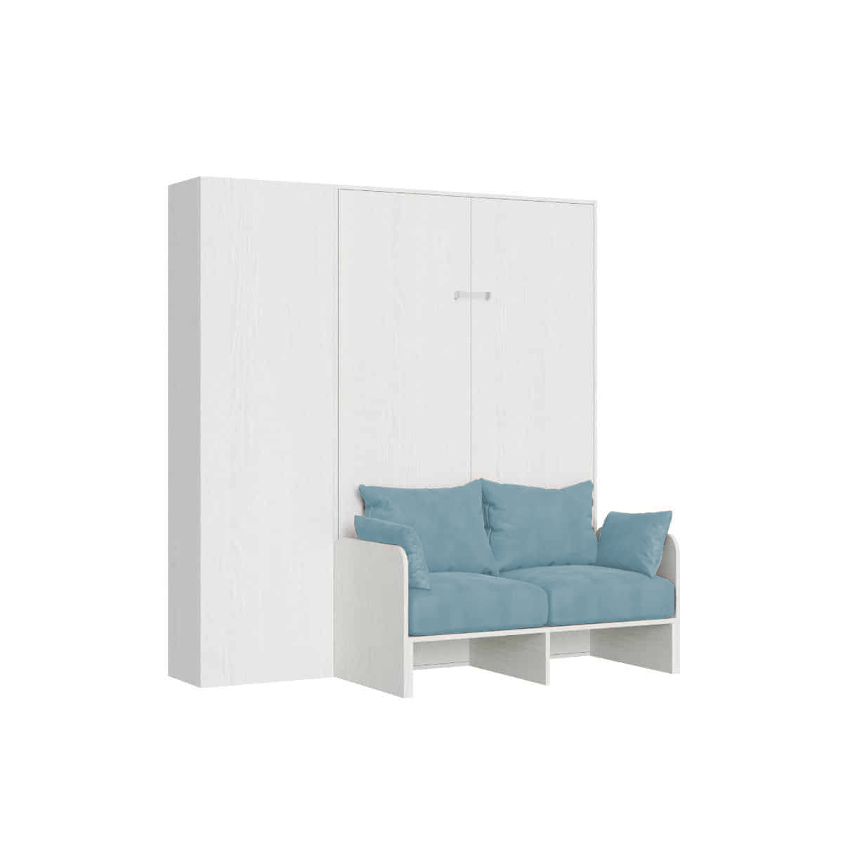 Cama plegable Kentaro de 120 cm tamaño queen con sofá y columna en blanco, ceniza y azul claro - Itamoby