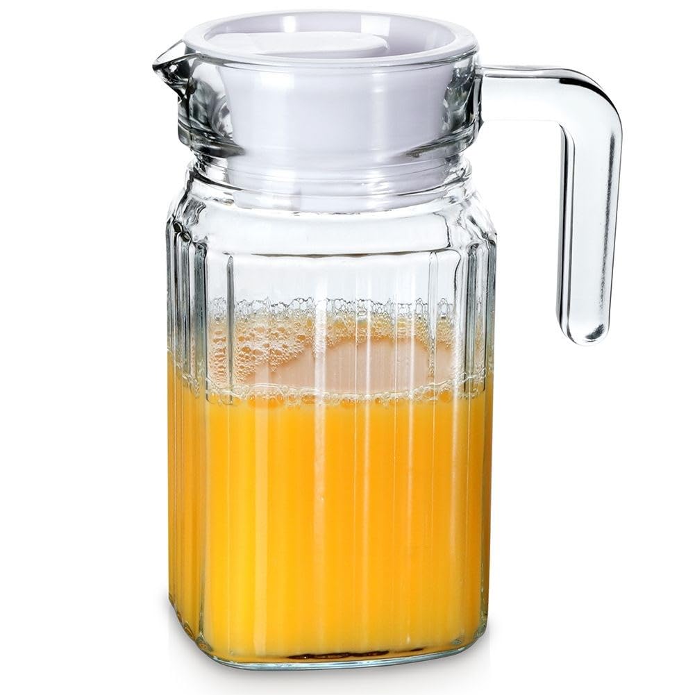 Jarra de cristal de 600 ml con tapa. Apta para agua, zumo, té o vino. Ideal para uso doméstico, reuniones y fiestas